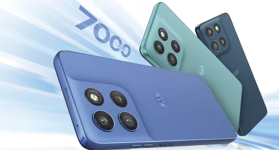 Moto G57 Power smartphone angled view showing its design and large screen