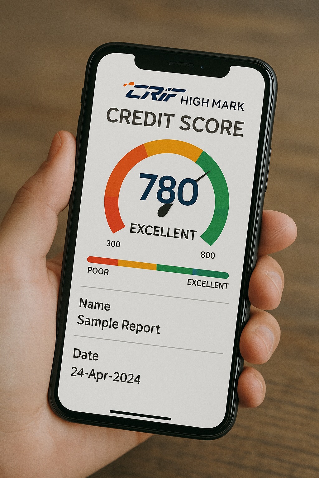 CRIF High Mark credit score report displayed on a smartphone