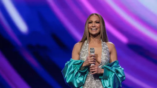Jennifer Lopez arriving at Udaipur airport in a stylish beige outfit ahead of Netra Mantena’s wedding performance