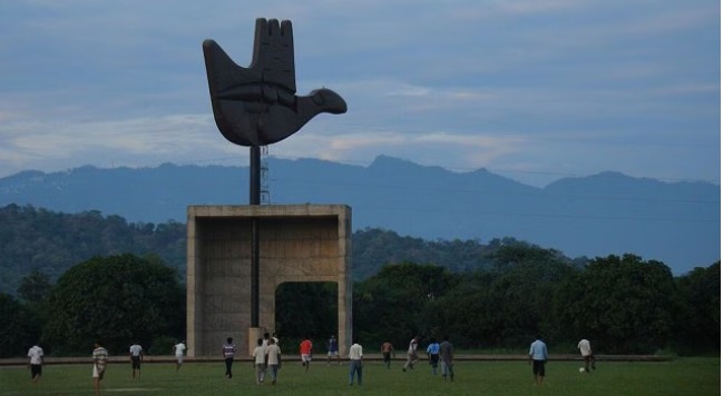“The Open Hand Monument in Chandigarh, symbolising the city’s unique administrative status”