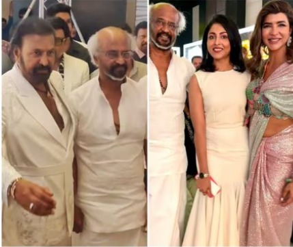 Rajinikanth, Nani, Jackie Shroff and Brahmanandam attending the 50-year celebration event of Mohan Babu.