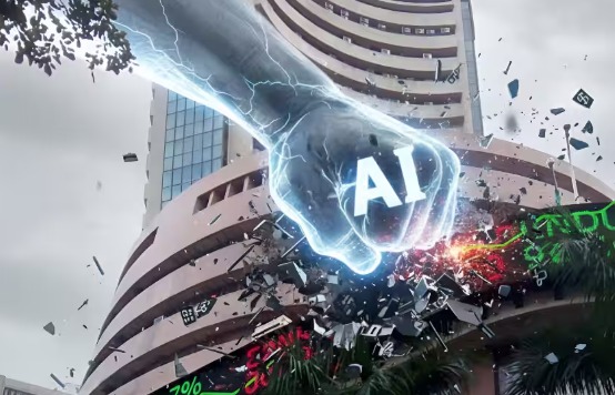 Stock market graph showing volatility due to potential AI bubble burst