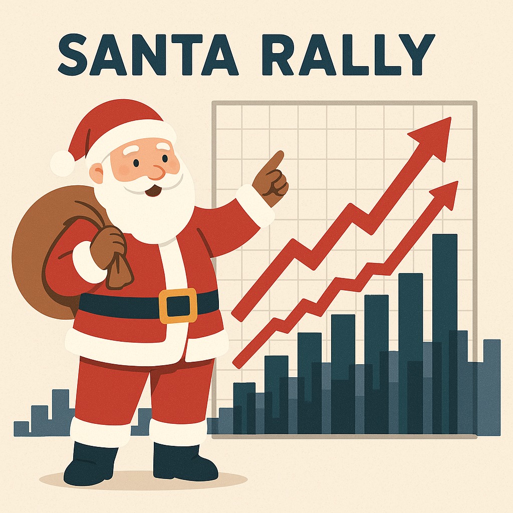 Santa Rally concept illustration with rising stock graph