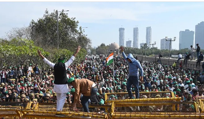 Farmers marching with tractors during protest marking 5 years of Delhi Chalo movement