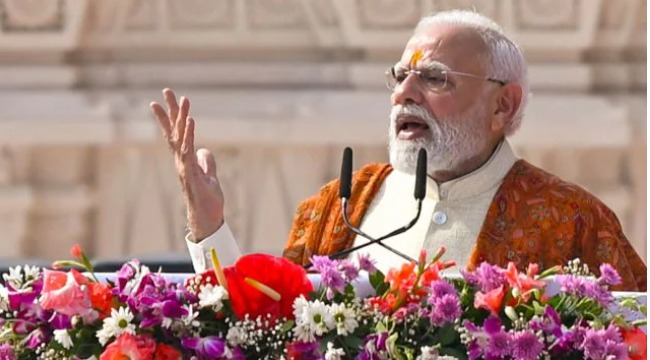 PM Modi delivering a message on Constitution Day urging citizens to vote and strengthen democracy