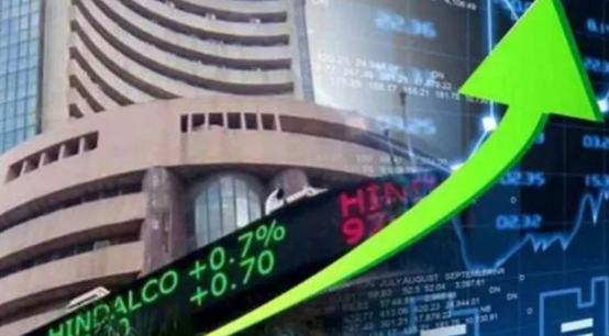 Stock market chart showing Sensex rising 900 points and Nifty crossing 26,100 during market rally