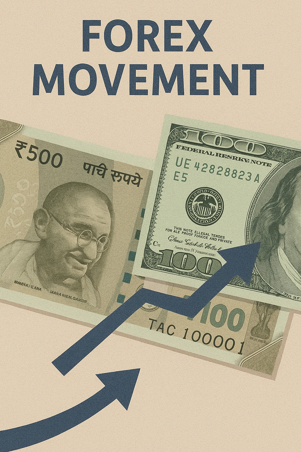 Indian rupee and US dollar currency notes representing forex movement