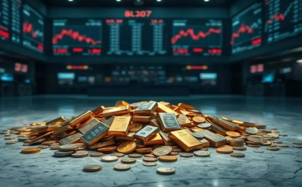 Graph showing inverse movement of stock market index and gold prices