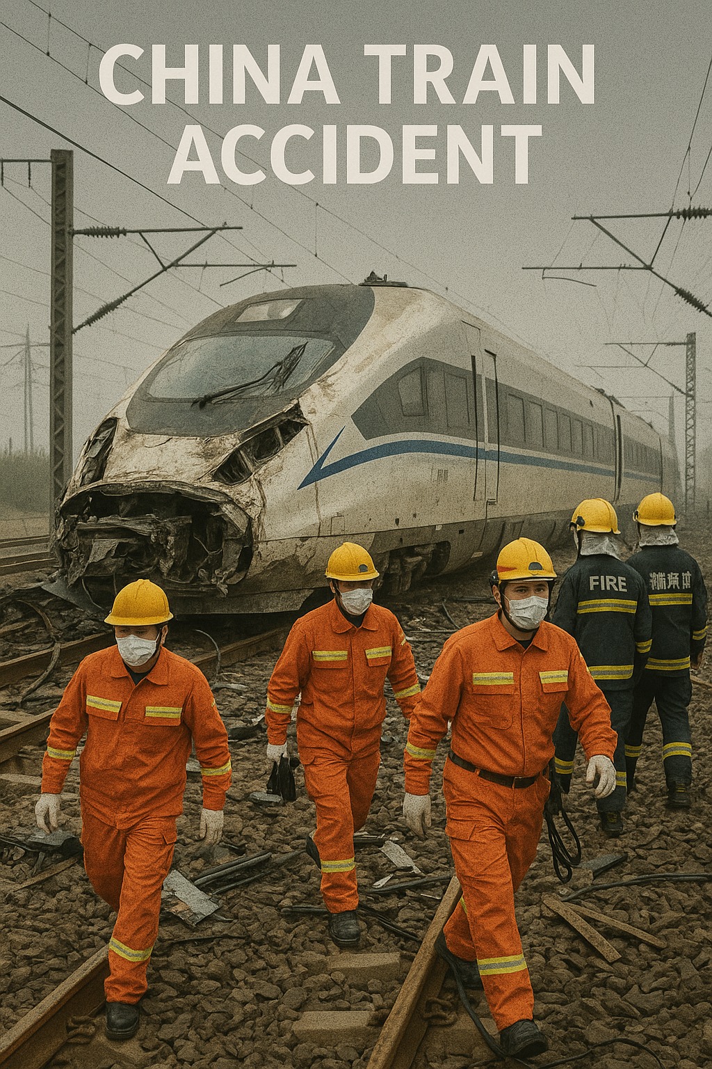 Rescue personnel at site of China train accident during equipment testing