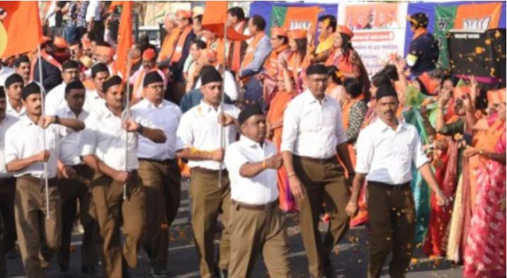RSS volunteers participating in social service activities in India