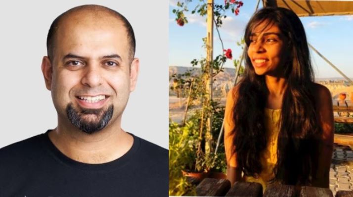 ED officials arresting WinZO founders Saumya Singh Rathore and Paavan Nanda in a money laundering investigation