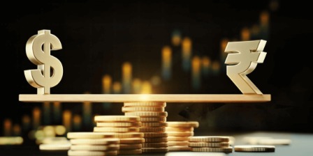 Indian rupee falling against US dollar on currency market display