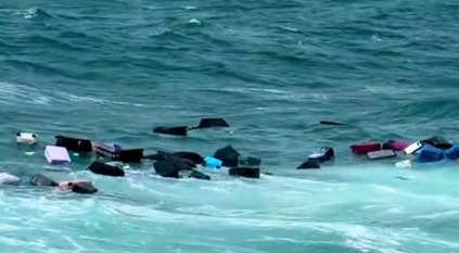 Tourists’ suitcases floating in the sea after ferry mishap in Thailand