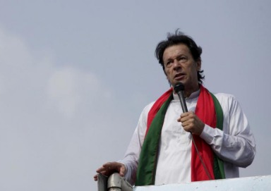 Imran Khan addressing supporters with a strong expression during a political rally