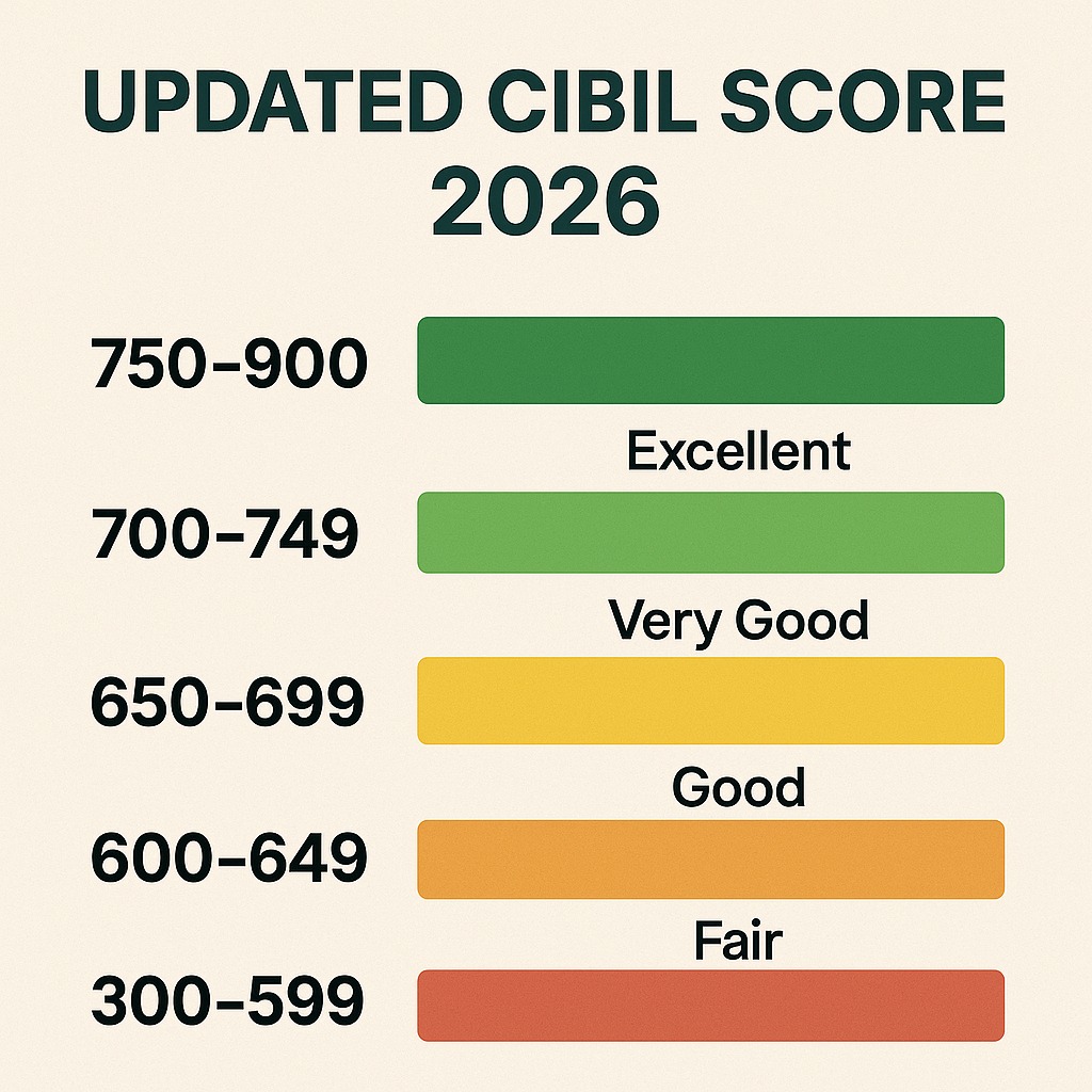 Updated CIBIL score chart showing new 2026 credit scoring requirements for loans in India.