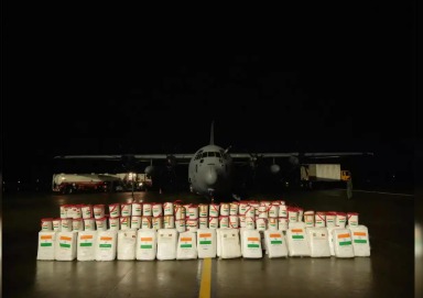 Indian Air Force aircraft loaded with relief material for Sri Lanka under Operation Sagar Bandhu.