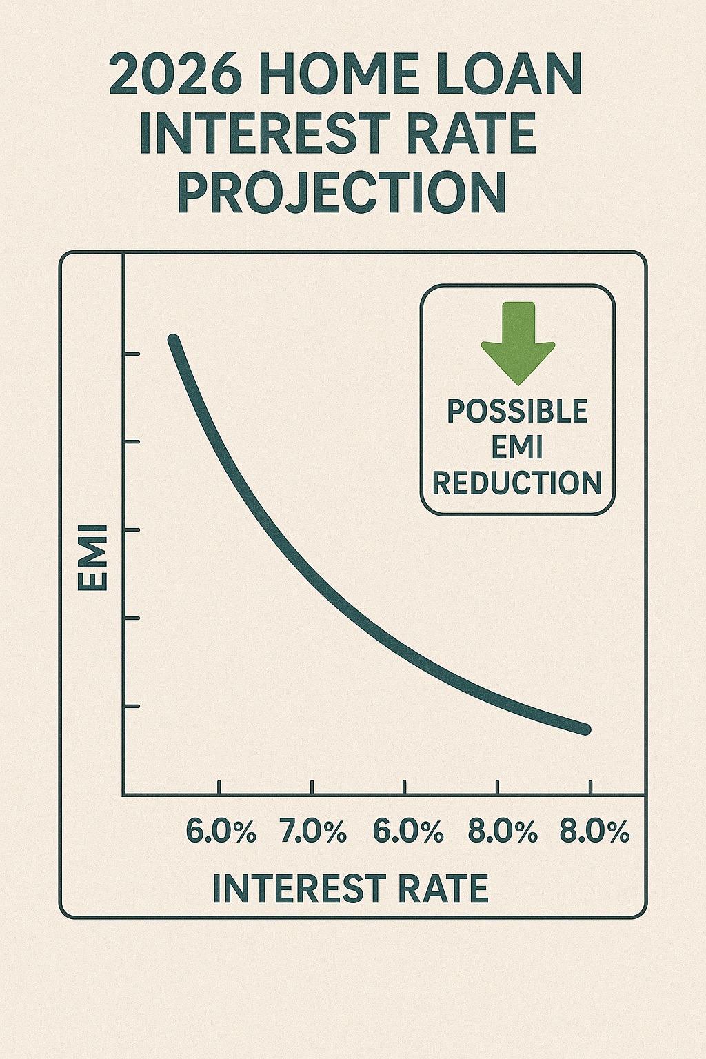 2026 home loan interest rate projection graph showing possible EMI reduction.