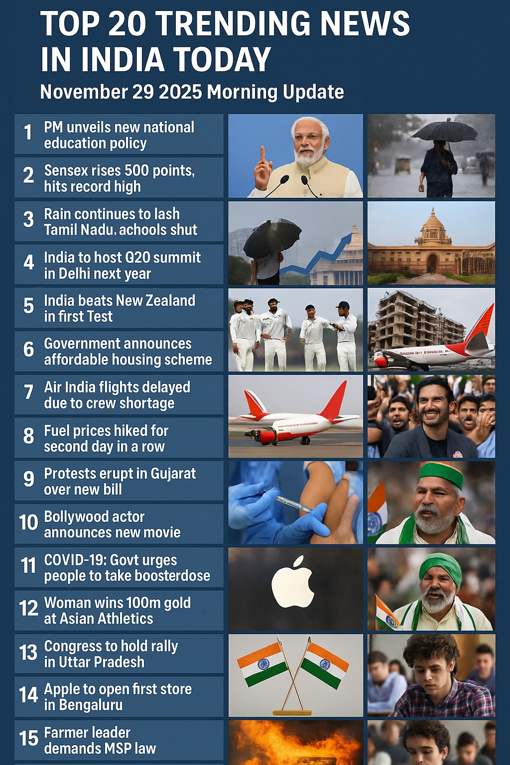 Top 20 trending news in India today – November 29 2025 morning update