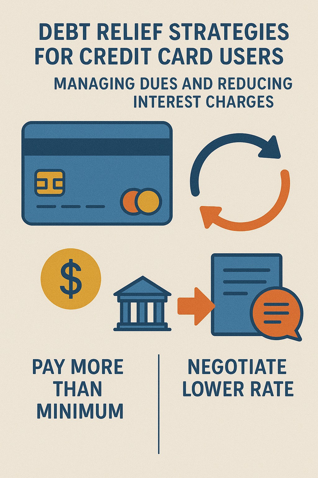 Image illustrating debt relief strategies for credit card users, including managing dues and reducing interest charges
