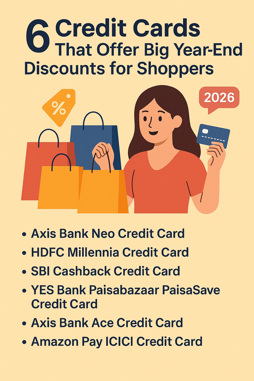 Top 6 credit cards offering big year-end discounts and festive shopping perks in India for 2026.