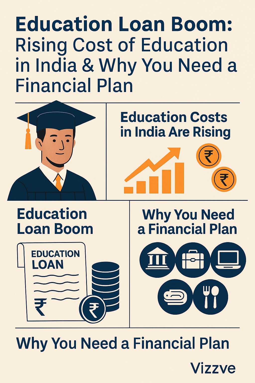 Graphic explaining the importance of financial planning to manage rising education costs and education loan EMIs in India.