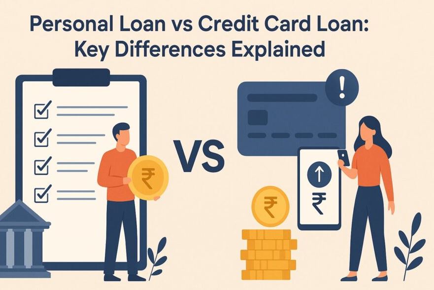 "Comparison chart of personal loan vs credit card loan showing interest rates, features, pros and cons for Indian borrowers in 2025."