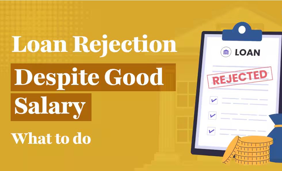 “Illustration showing the top 5 loan rejection reasons with solutions, including credit score issues, high EMI load, low income, documentation errors, and eligibility mismatch.”