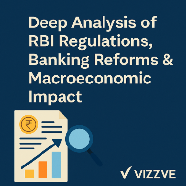 “Illustration showing deep analysis of RBI regulations, banking reforms, and macroeconomic impact with Vizzve branding.”