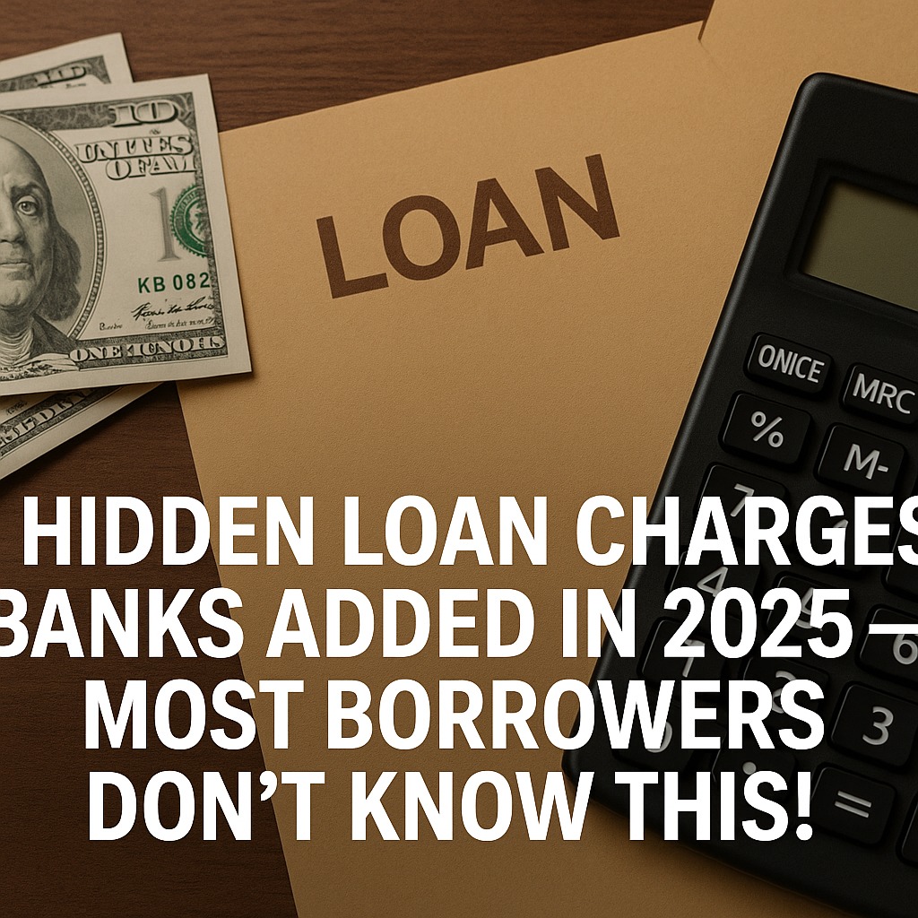 2025 India hidden loan charges infographic showing digital processing fee, EMI repayment convenience fee, and documentation fee increases added by banks and NBFCs