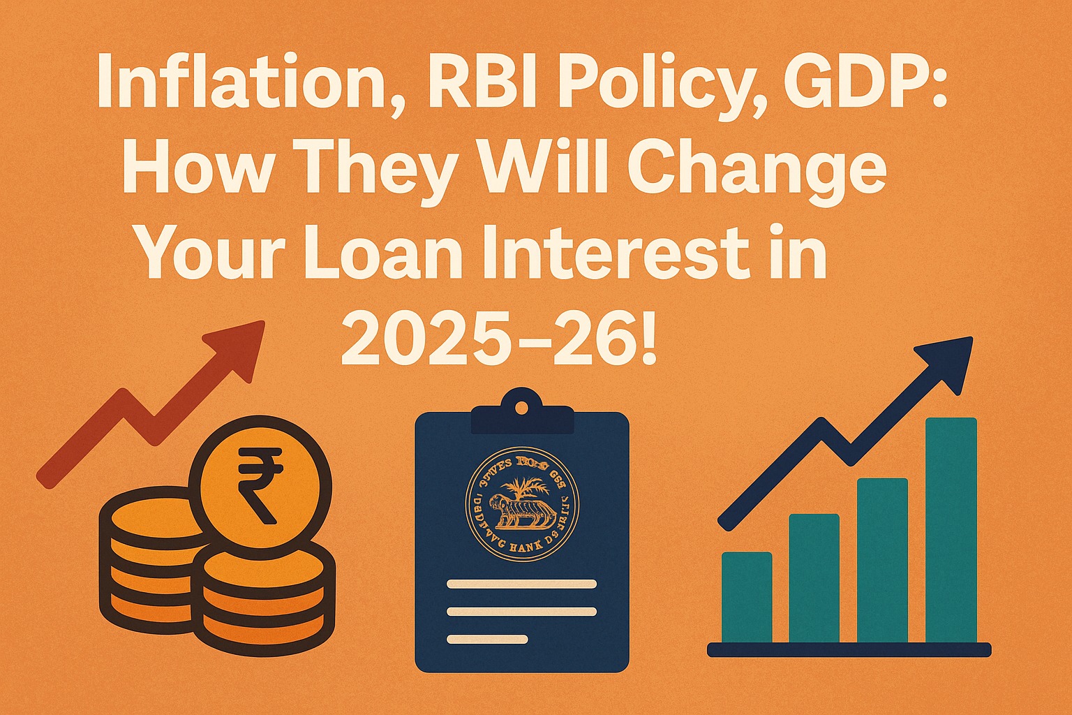 2025 India macroeconomic impact chart showing inflation trends, RBI policy changes, GDP growth, rupee movement and their combined effect on loan interest rates.