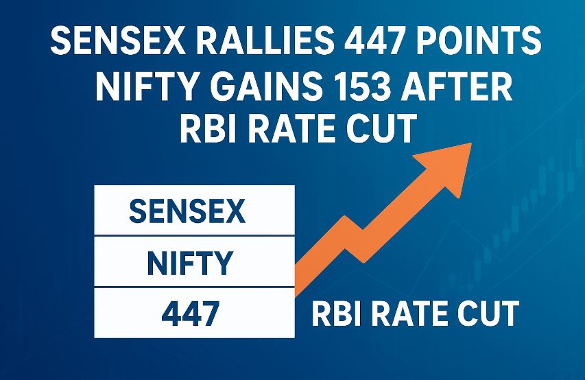 Sensex rises 447 points and Nifty gains 153 after RBI announces 25 bps rate cut