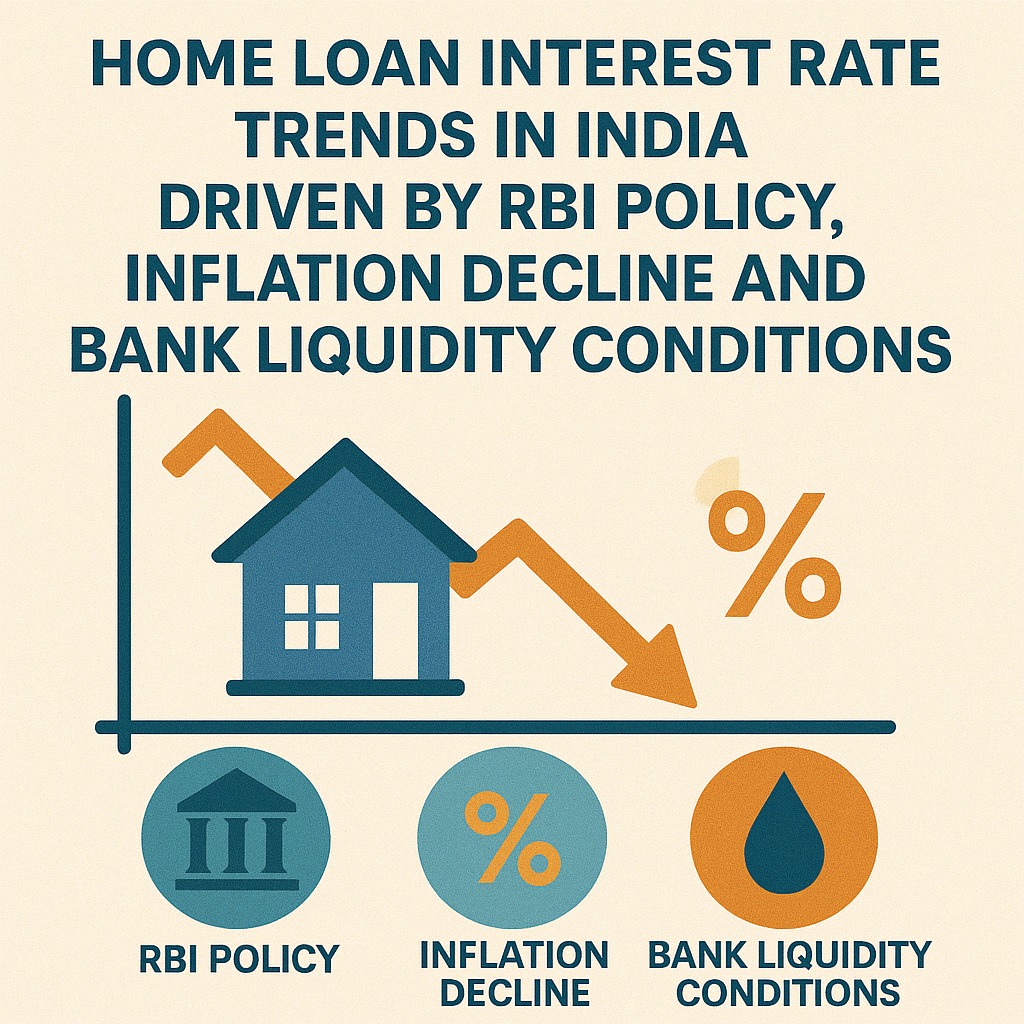 Home loan interest rate trends in India driven by RBI policy, inflation decline and bank liquidity conditions.