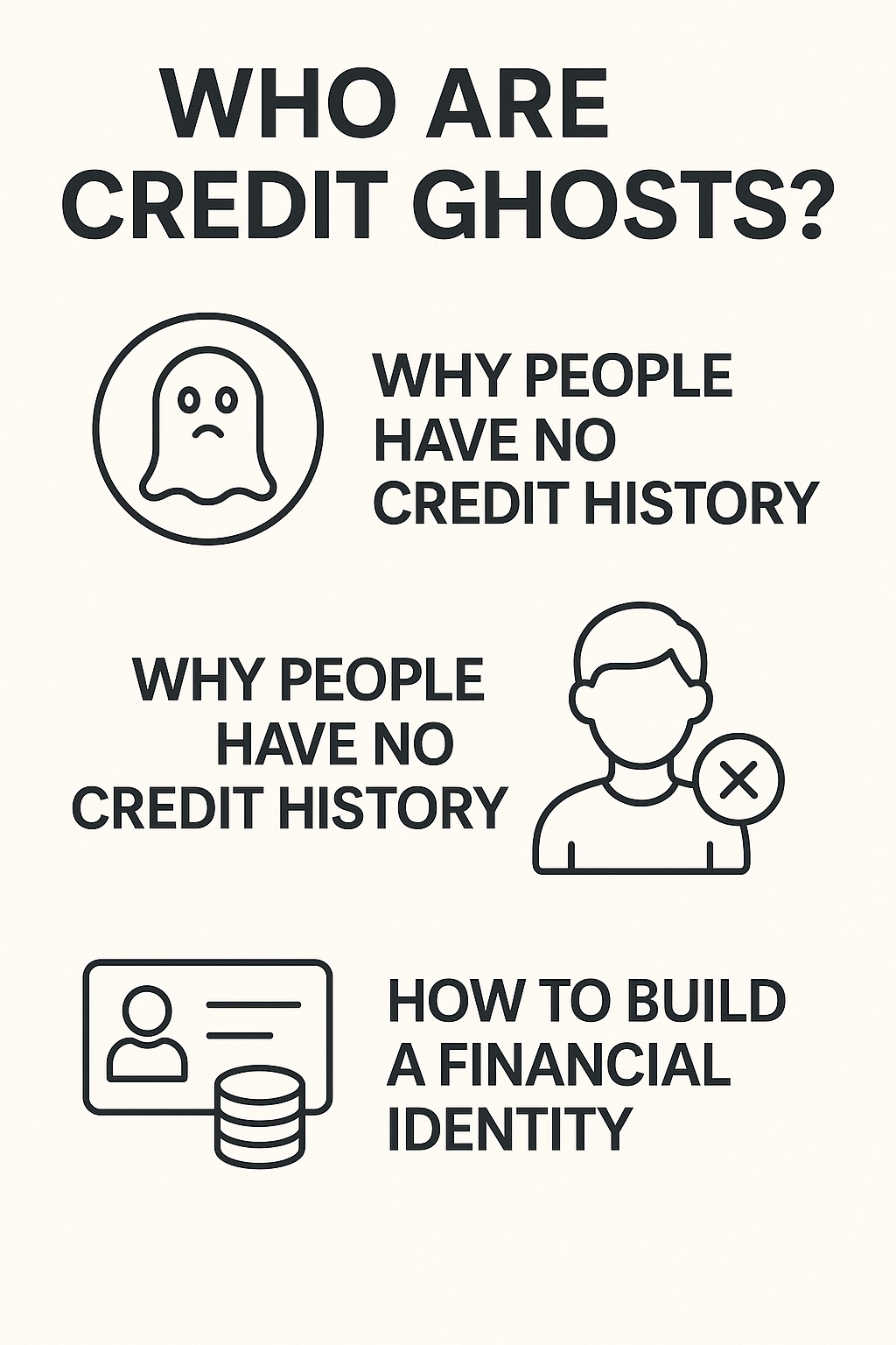 Infographic explaining who credit ghosts are, why people have no credit history, and how to build a financial identity