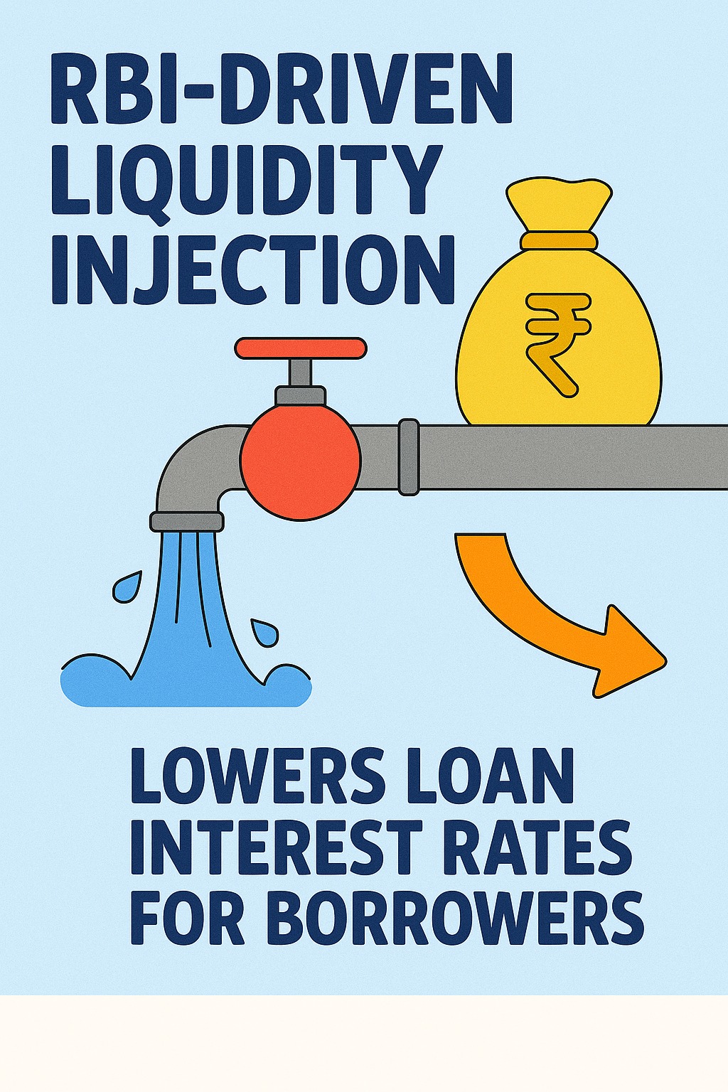 Infographic explaining how an RBI-driven liquidity injection can lower loan interest rates for borrowers.