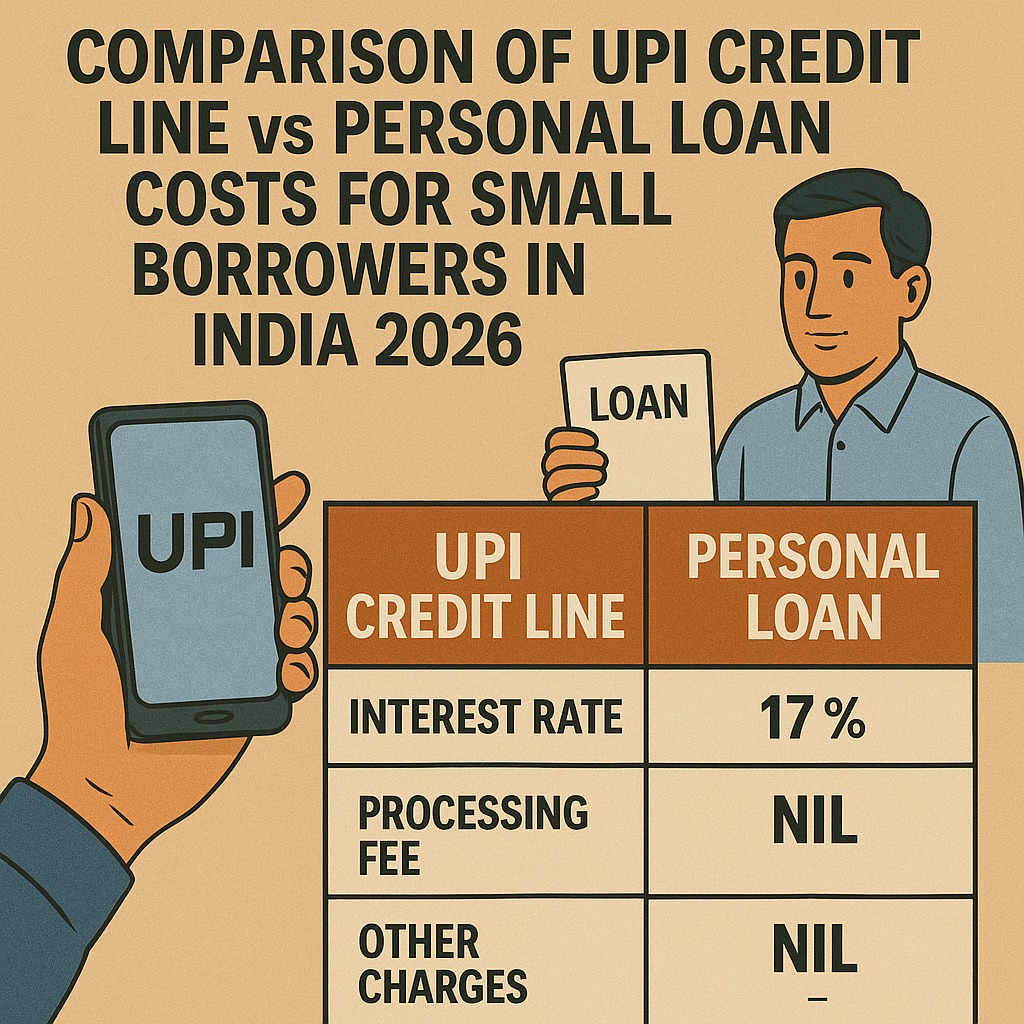 Comparison of UPI credit line vs personal loan costs for small borrowers in India 2026.