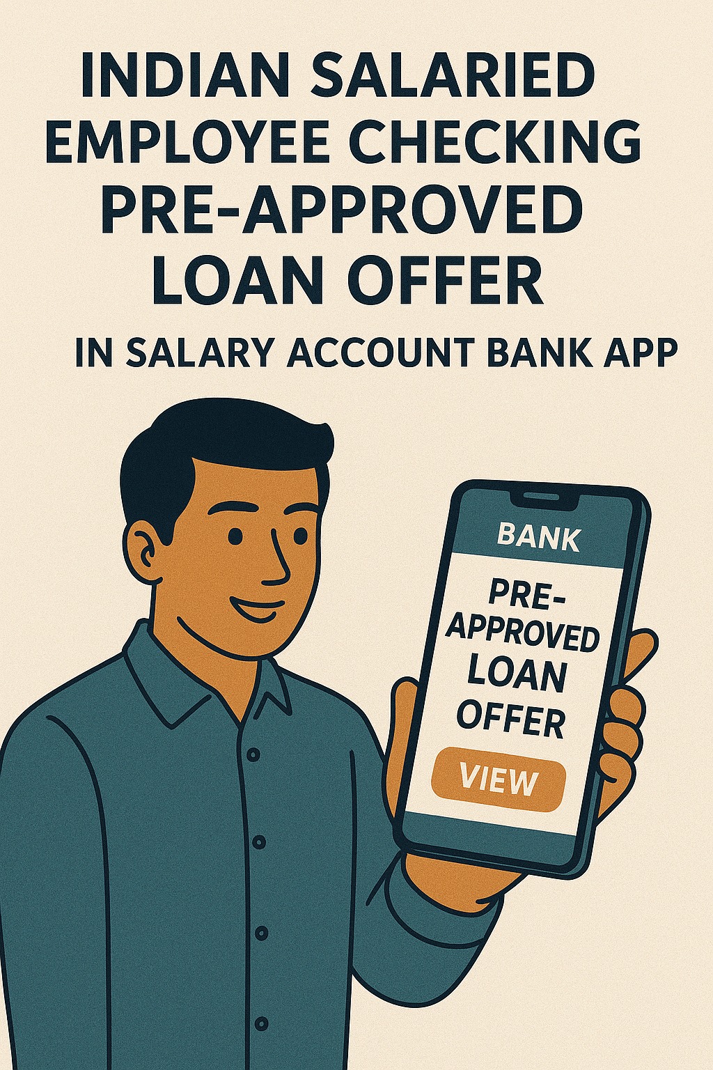 Indian salaried employee checking pre-approved loan offer in salary account bank app.
