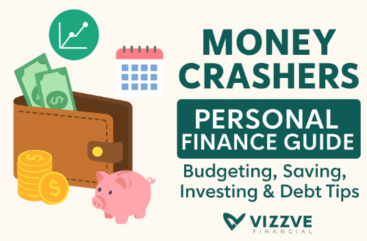 “Vizzve Financial featured image showing money-saving icons, wallet, coins, piggy bank, and text highlighting Penny Hoarder money tips, side hustles, frugal living, and smart spending.”
