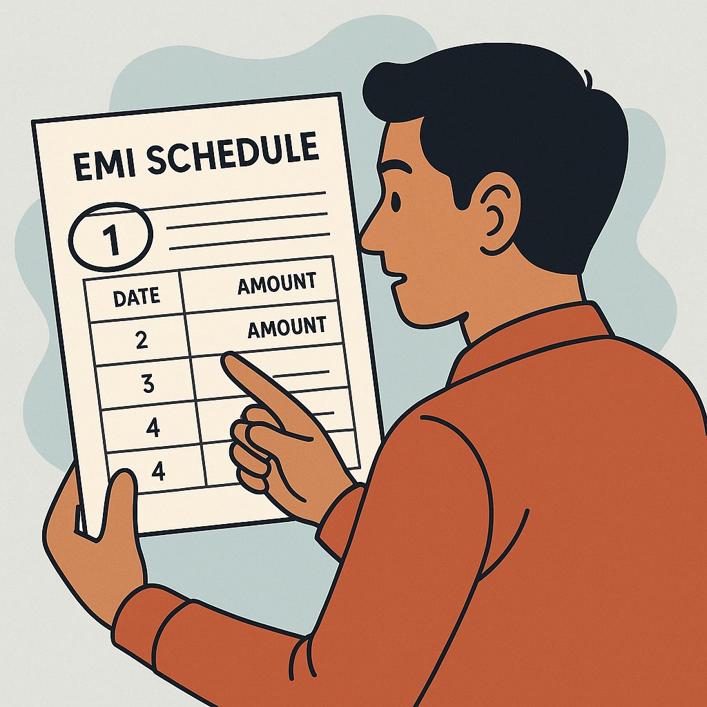 Indian borrower checking EMI schedule showing first EMI difference.