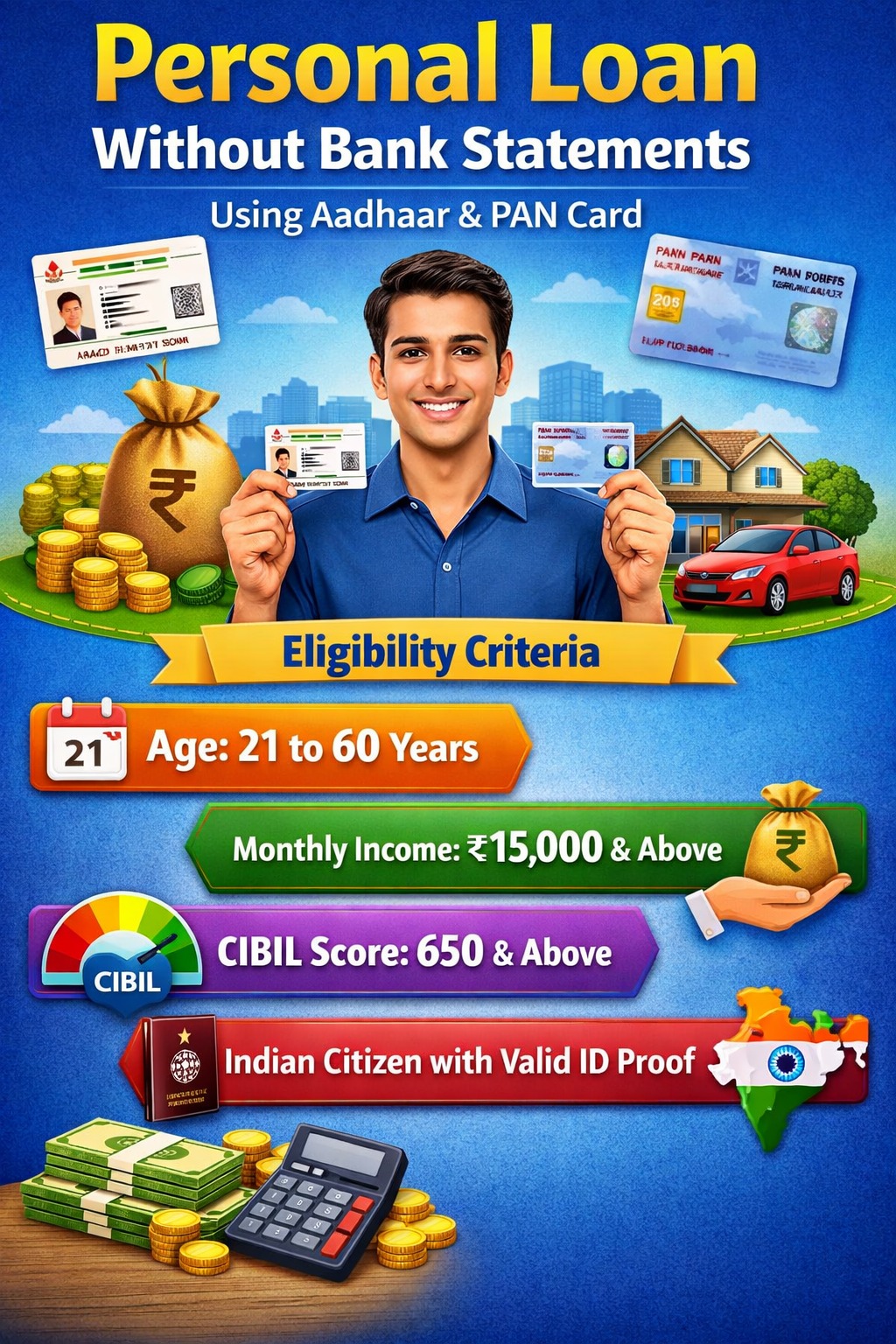 Eligibility criteria for personal loan without bank statements using Aadhaar and PAN