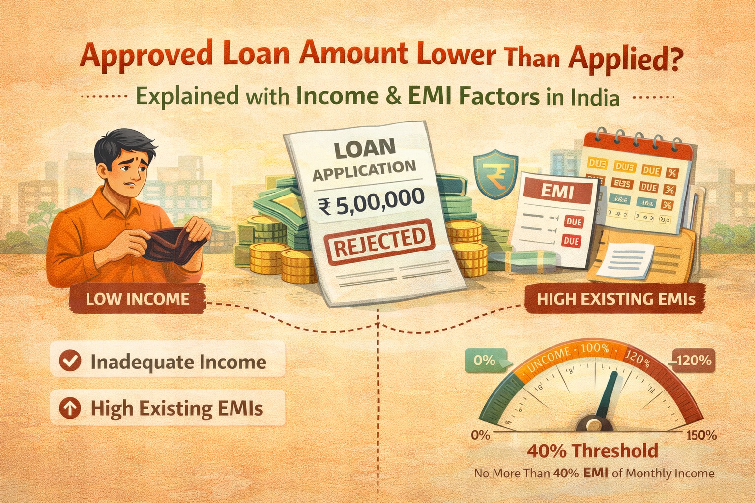 Approved loan amount lower than applied explained with income and EMI factors in India