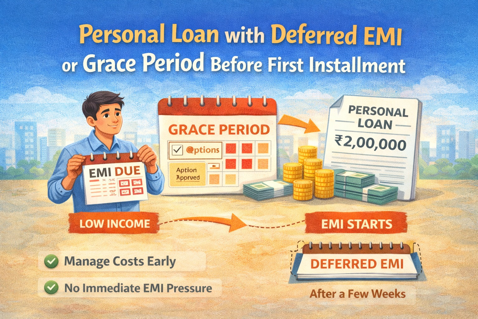 Personal loan with deferred EMI or grace period before first installment