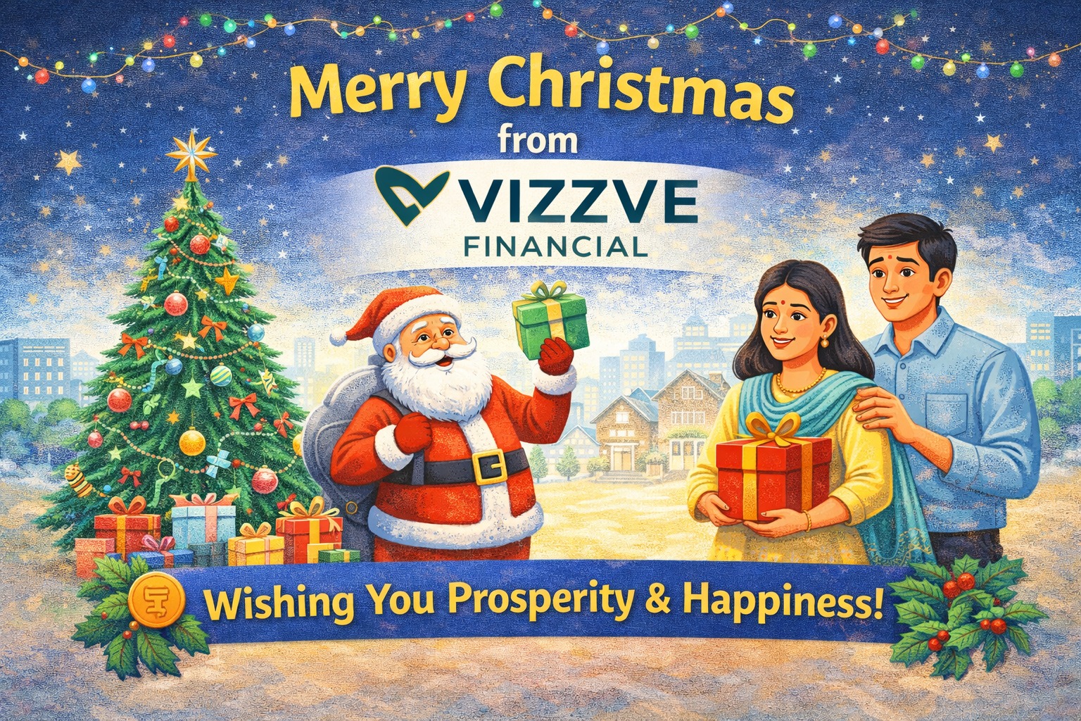 Merry Christmas from Vizzve Financial with wishes of prosperity and happiness