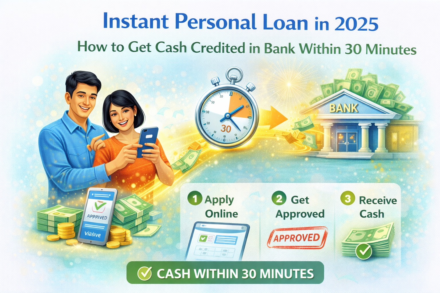 Instant personal loan in 2025 showing how to get cash credited in bank within 30 minutes