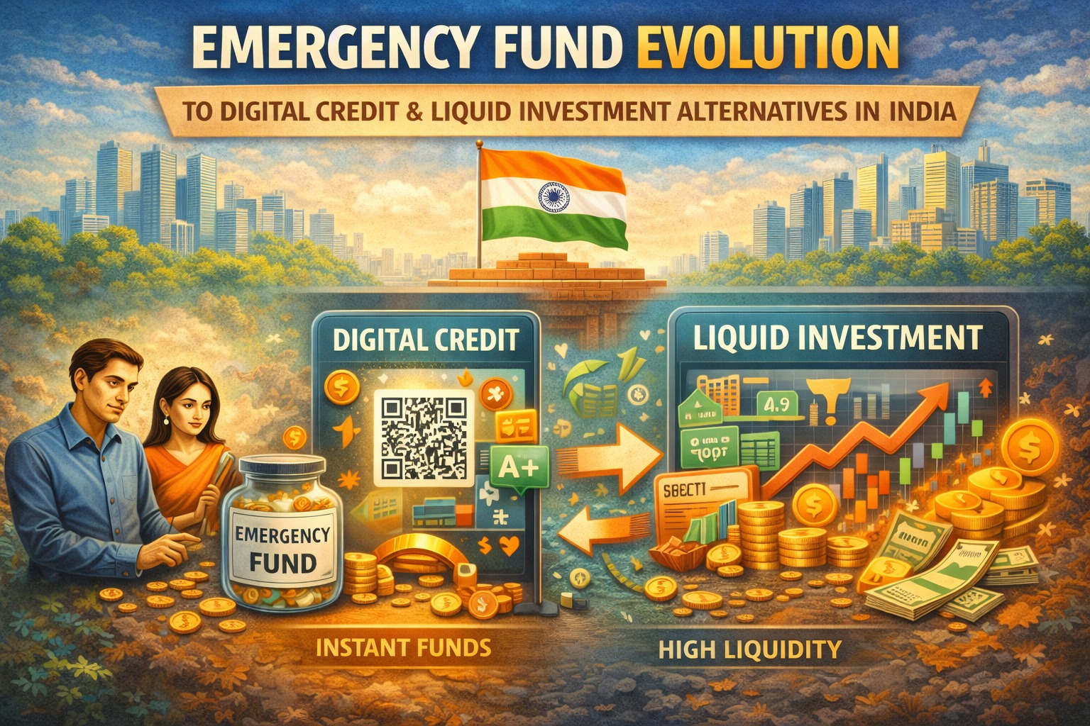 Emergency fund concept evolving into digital credit and liquid investment alternatives in India