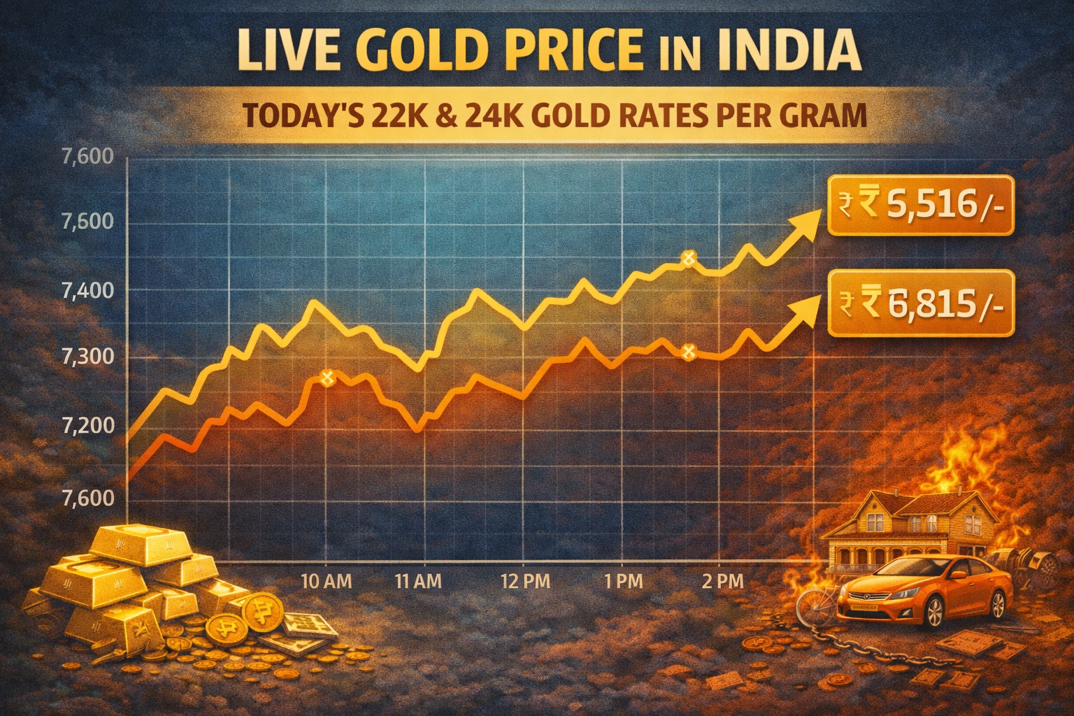 Live gold price in India chart showing today’s 22K and 24K gold rates per gram