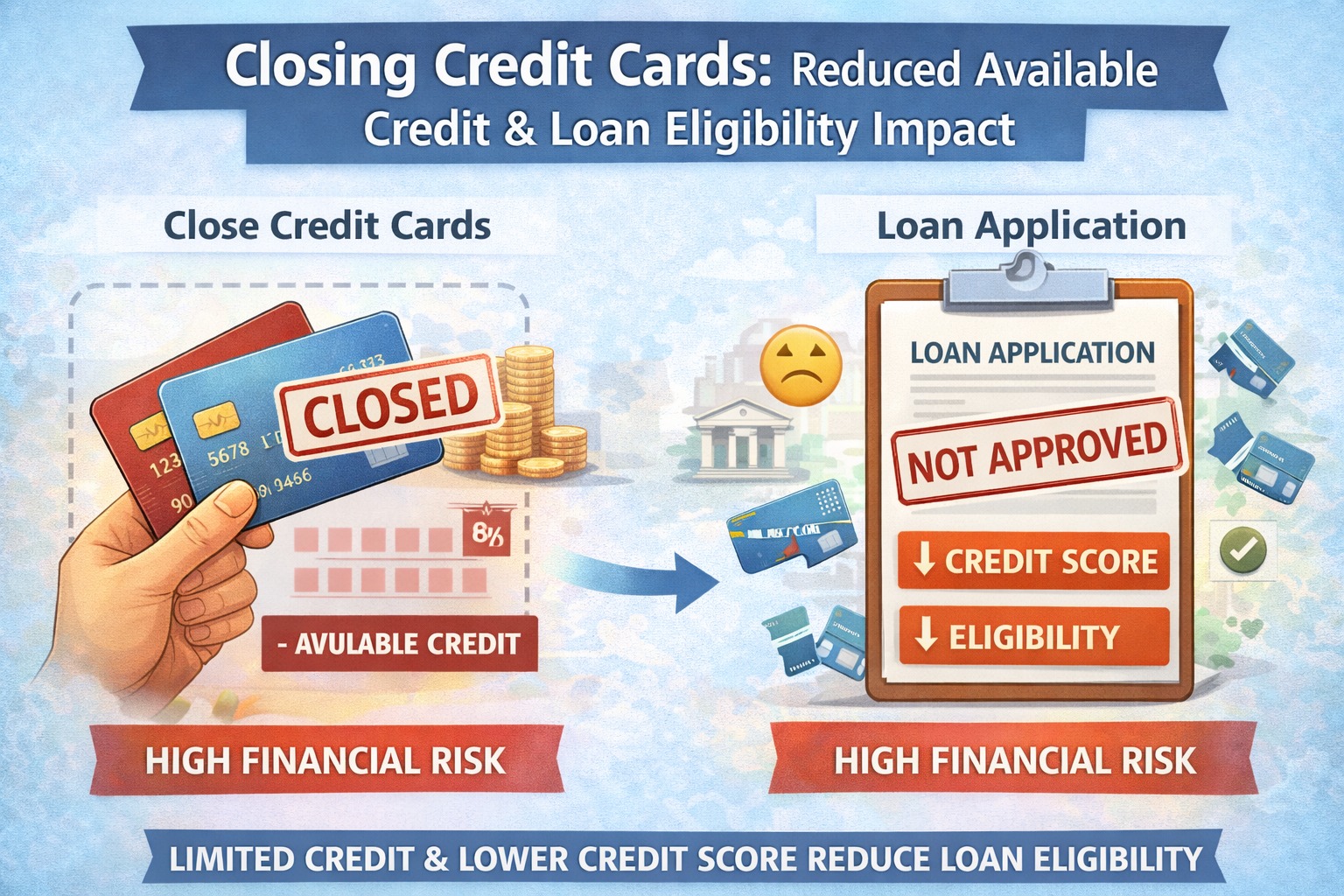 Closing credit cards reducing available credit and impacting loan eligibility