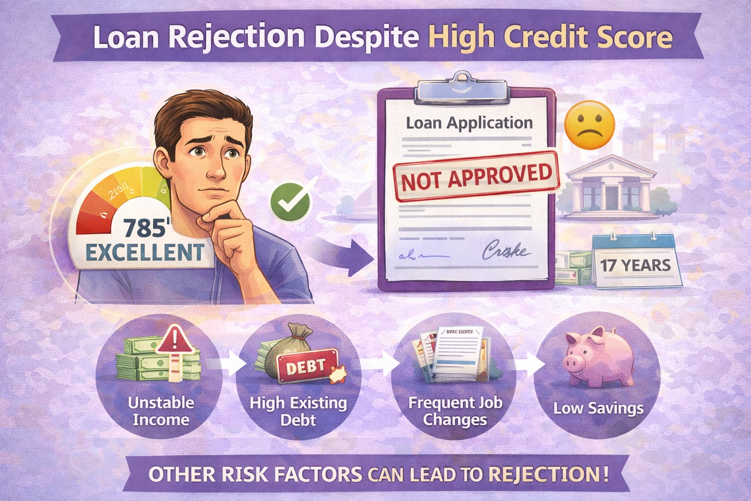 Borrower with high credit score facing loan rejection due to other risk factors