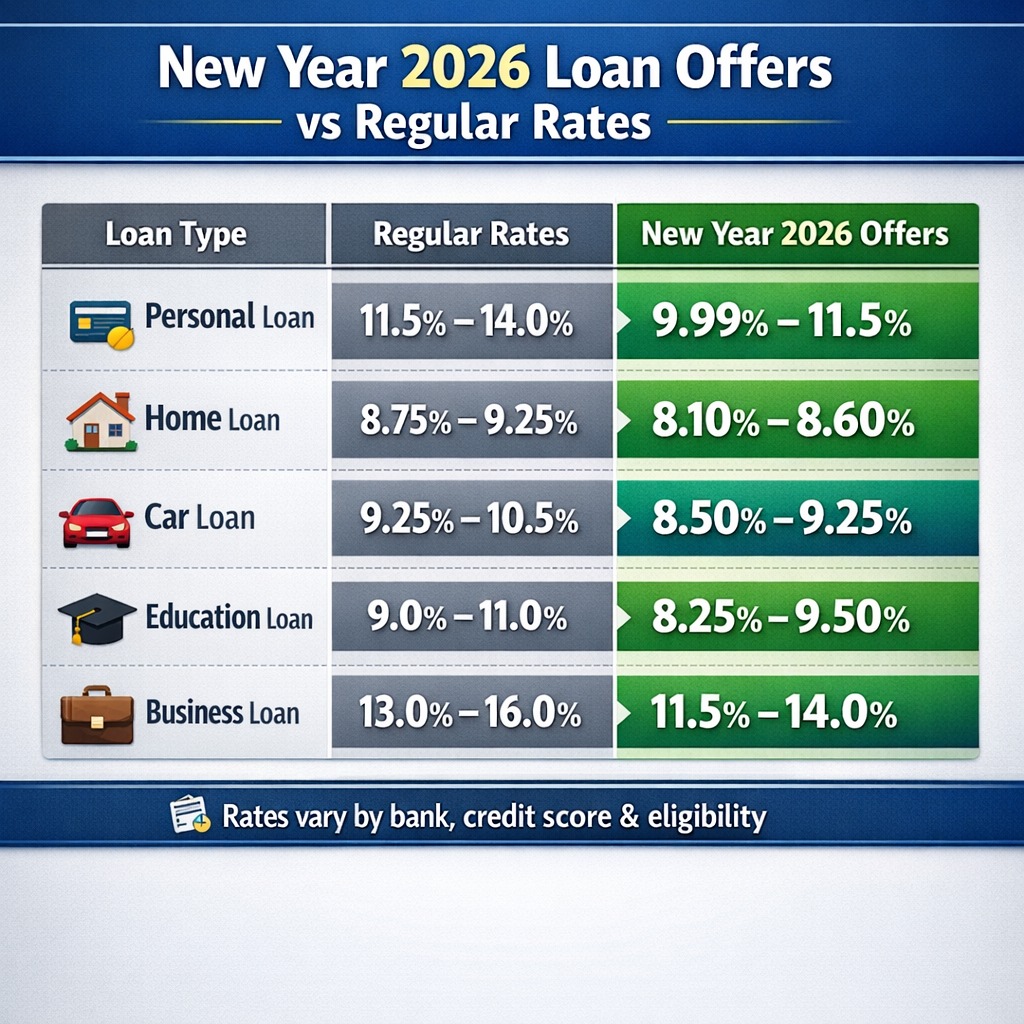 New Year 2026 loan offers vs regular loan interest comparison chart