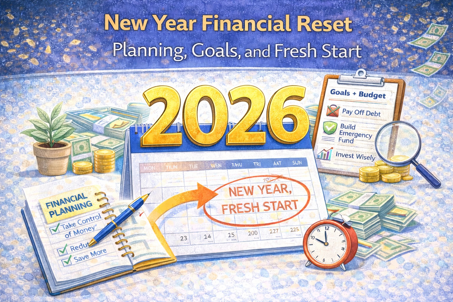 New Year financial reset concept with planning, goals, and fresh start
