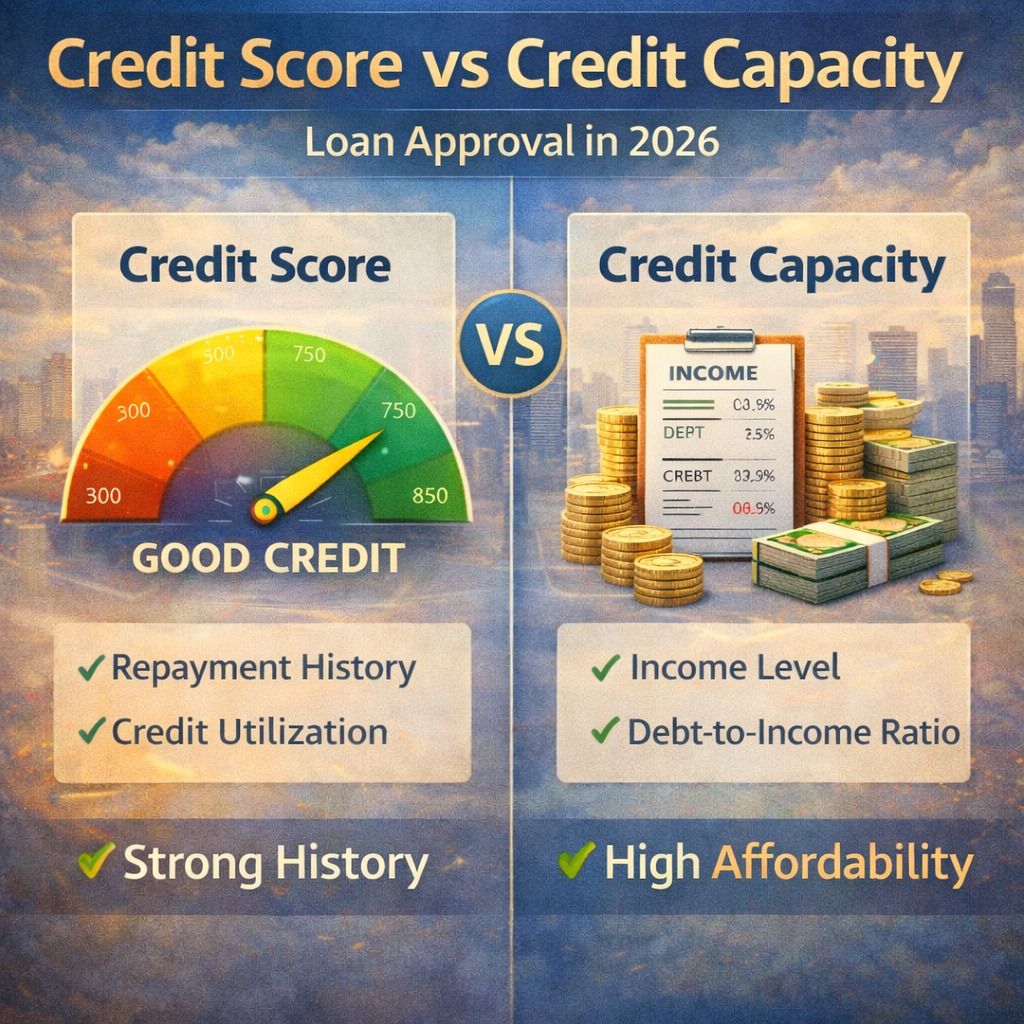 Credit score vs credit capacity comparison for loan approval in 2026